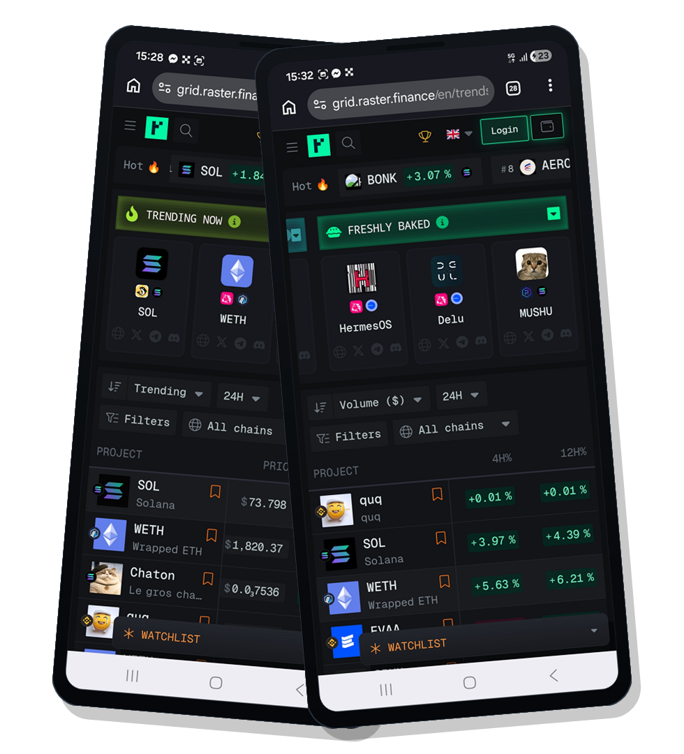 Raster trends interface on mobile.